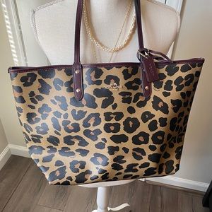 Coach reversible leopard/burgundy tote